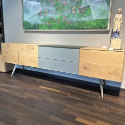 Sideboard Talio Knorrige Eiche Puro Geölt Floatglas 137 Platin Grau Matt
