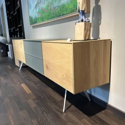 Sideboard Talio Knorrige Eiche Puro Geölt Floatglas 137 Platin Grau Matt