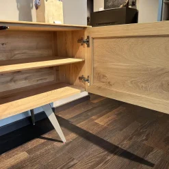 Sideboard Talio Knorrige Eiche Puro Geölt Floatglas 137 Platin Grau Matt