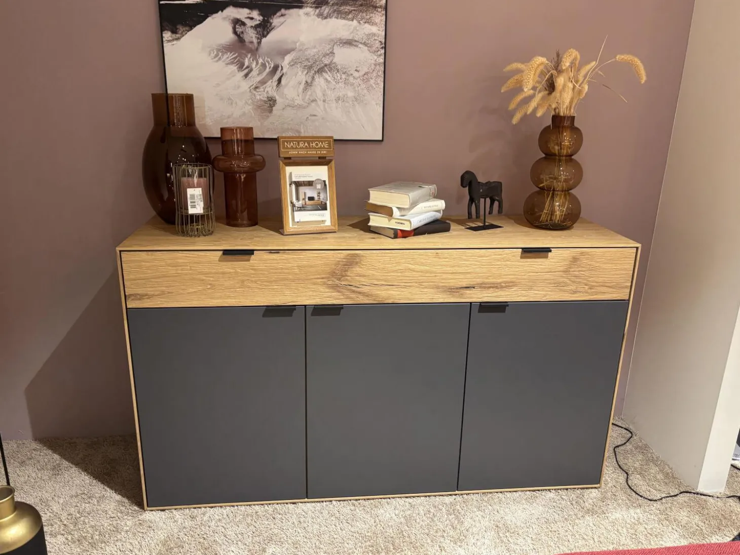 Sideboard Tucson Korpus Wildeiche Front Spalteiche Und Lack Graphitgrau Mit Besteckeinsatz