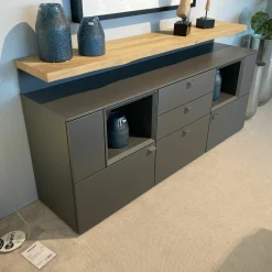 Sideboard Vitus Lack Schiefergrau Matt Ablage Eiche Rustico Hell Geölt