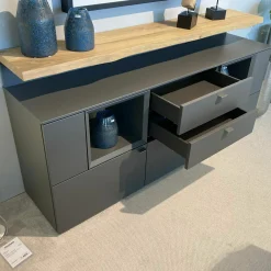 Sideboard Vitus Lack Schiefergrau Matt Ablage Eiche Rustico Hell Geölt