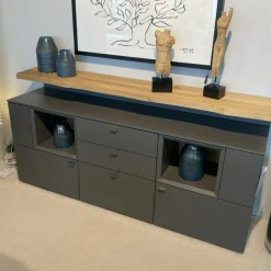 Sideboard Vitus Lack Schiefergrau Matt Ablage Eiche Rustico Hell Geölt