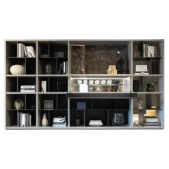 Sideboard Wall System Korpus Lack Matt Arena Grau Rückwand Und Gittereinsätze Metallisch Lackiert Bronze