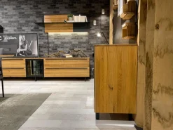 Sideboard WK 490 Baristo Asteiche Massiv Natur Belassen Geölt Front Farbglas Anthrazit Mit LED Beleuchtung