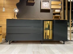 Sideboard WK 490 Baristo Asteiche Massiv Natur Belassen Geölt Front Farbglas Anthrazit Mit LED Beleuchtung