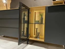 Sideboard WK 490 Baristo Asteiche Massiv Natur Belassen Geölt Front Farbglas Anthrazit Mit LED Beleuchtung