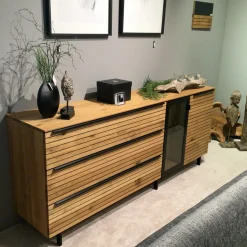 Sideboard WK490 Baristo 180152 Asteiche Natur Anthrazit Farbglas Satiniert