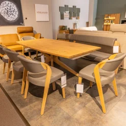 Sitzbank V Alpin Bezug Leder Montan Lp Cenere Grau Gestell Eiche Altholz Naturöl