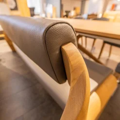 Sitzbank V Alpin Bezug Leder Montan Lp Cenere Grau Gestell Eiche Altholz Naturöl