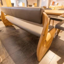 Sitzbank V Alpin Bezug Leder Montan Lp Cenere Grau Gestell Eiche Altholz Naturöl