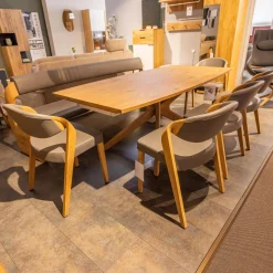 Sitzbank V Alpin Bezug Leder Montan Lp Cenere Grau Gestell Eiche Altholz Naturöl