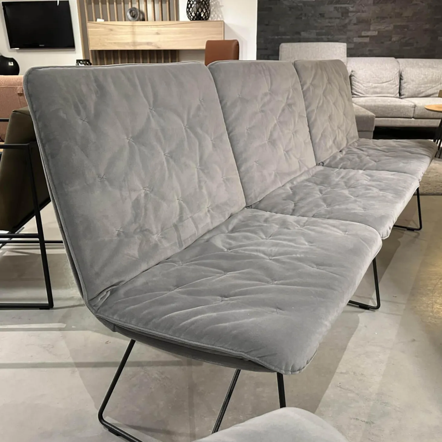 Sitzgruppe Arva Stitch Stoff Seven Dolphine 180 Grau Gestell Metall Anthrazit