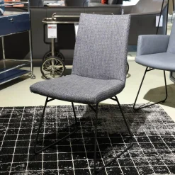 Sitzgruppe Bezug Echtleder Z6927 Blue Blau Und Stoff O7226 Dove Blue Grau Gestell Schwarz