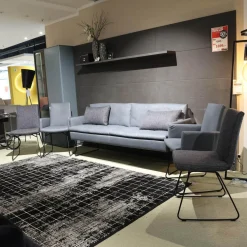 Sitzgruppe Bezug Echtleder Z6927 Blue Blau Und Stoff O7226 Dove Blue Grau Gestell Schwarz