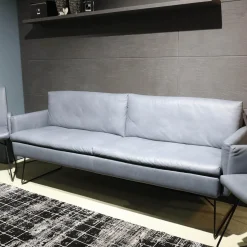 Sitzgruppe Bezug Echtleder Z6927 Blue Blau Und Stoff O7226 Dove Blue Grau Gestell Schwarz