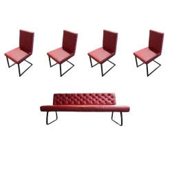 Sitzgruppe Chester Leder Bronco 10 Chianti Rot Gestell Metall Schwarz