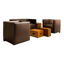 Sitzgruppe Cubica Leder Toro Café Grau Braun Füße Buche Schwarz Gebeizt