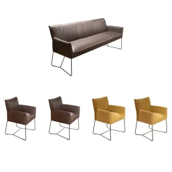 Sitzgruppe Picara Leder 3 Lomé Anthrazit Und Stoff VI Hugo Mustard Gelb Gestell Metall Schwarz