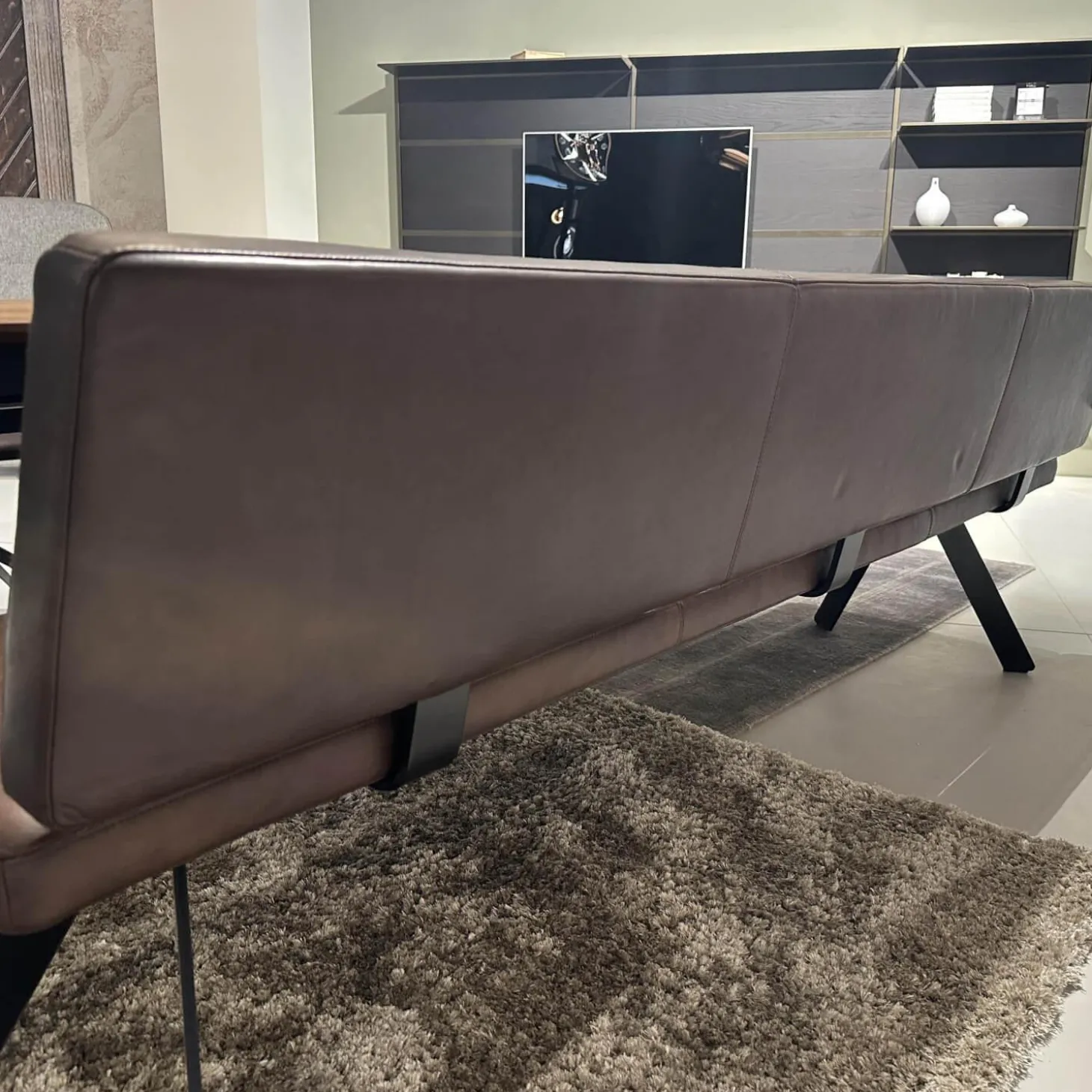 Sitzgruppe Stuhl Marel Und Bank Carim Leder Vitoria Ebony 2122 Dunkelbraun Braun Gestell Aluminium Schwarz