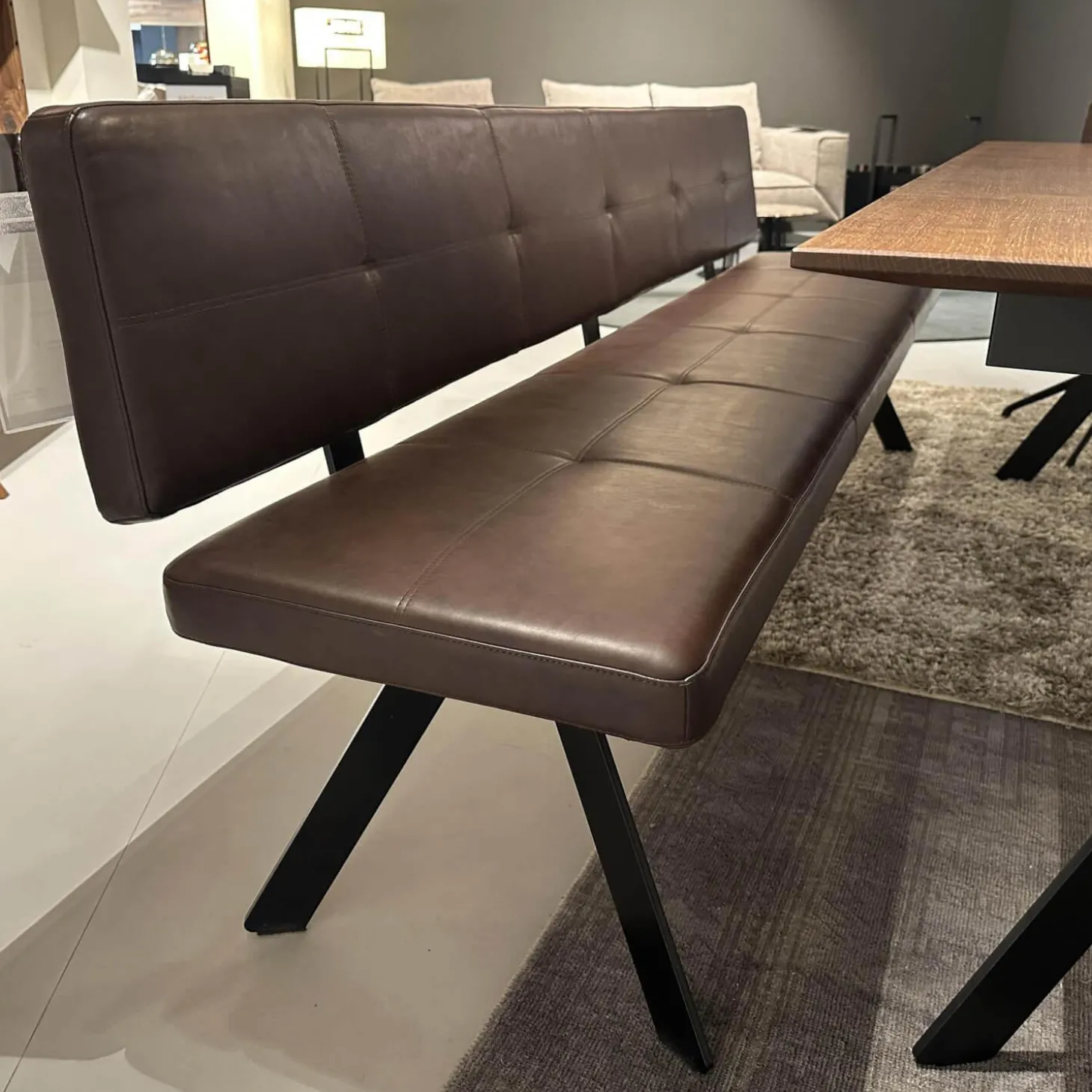 Sitzgruppe Stuhl Marel Und Bank Carim Leder Vitoria Ebony 2122 Dunkelbraun Braun Gestell Aluminium Schwarz