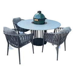 Sitzgruppe Tisch Basket BC07 Porfido Verde Schwarz Grau Schwarz Stuhl Erica Geflecht Anthrazit Gestell Anthrazit Mit Grilltisch Bundle