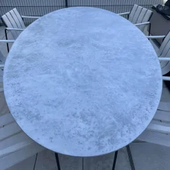 Sitzgruppe Tisch Conix Ellipse Platte Beton Cement Grau Stuhl Strappy 55 Polster Natural Linen Beige Gestell Anthrazit