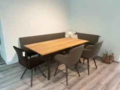 Sitzgruppe Uno Bank Stoff Sitz Q283 Anthrazit Rücken Q273 Grau Stuhl 812 Stoff Q283 Anthrazit Und Armlehnstühlen 138 Stoff Q273 Grau Gestell Buche Zartbitter mit Tisch Uno mit Ansteckplatte 180/235 x 90 cm, H 76 cm Ohne Kissen