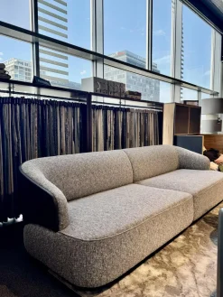 Sofa 260 Lago Stoff Grau Rücken Leder Schwarz Füße Schwarz