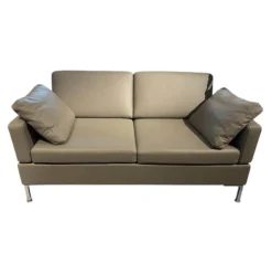 Sofa Alba 85505 Leder 5423 25 Grau Winkelfuß Verchromt Pulverbeschichtet Mit Kissen