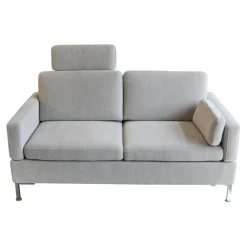 Sofa Alba M Stoff 3637 Beige Grau Fuß Chrom Glänzend Mit Integrierten Kopfstützen