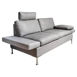 Sofa Alba System M Leder 5707 Pearl 0095 Grau Winkelfuß Verchromt Mit Kopfstütze