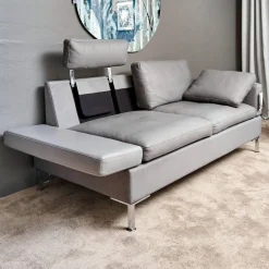 Sofa Alba System M Leder 5707 Pearl 0095 Grau Winkelfuß Verchromt Mit Kopfstütze