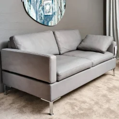 Sofa Alba System M Leder 5707 Pearl 0095 Grau Winkelfuß Verchromt Mit Kopfstütze