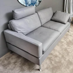 Sofa Alba System M Leder 5707 Pearl 0095 Grau Winkelfuß Verchromt Mit Kopfstütze