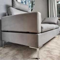 Sofa Alba System M Leder 5707 Pearl 0095 Grau Winkelfuß Verchromt Mit Kopfstütze