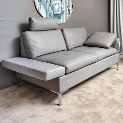 Sofa Alba System M Leder 5707 Pearl 0095 Grau Winkelfuß Verchromt Mit Kopfstütze