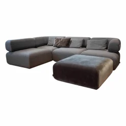 Sofa All Together Stoff 4448-99 Grau Meliert Inklusive Hocker Stoff 4473-98 Dunkelgrau