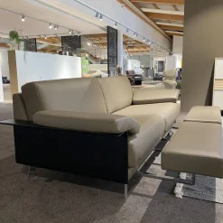 Sofa Avantgarde 500 Leder 43 560 Fango Grau Beige Kernlederarmlehnen Schwarz Gestell Verchromt Hochglanz