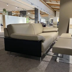 Sofa Avantgarde 500 Leder 43 560 Fango Grau Beige Kernlederarmlehnen Schwarz Gestell Verchromt Hochglanz