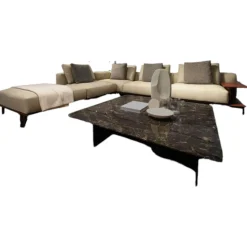 Sofa Brera Stoff Kiala Champagne Beige Kernleder Castagna Braun Basis Nickel Matt Brown Braun Mit Kissen