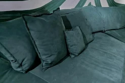 Sofa Budapest Soft Leder Kashmir Jade Petrol Gestell Satiniertes Rohmetall mit 4 Kissen