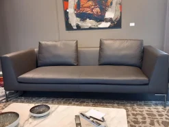 Sofa Charles Leder Gamma Schiefer Braun Grau Füße Nickel Bronzefarben Lackiert Inklusive 2 Rückenkissen