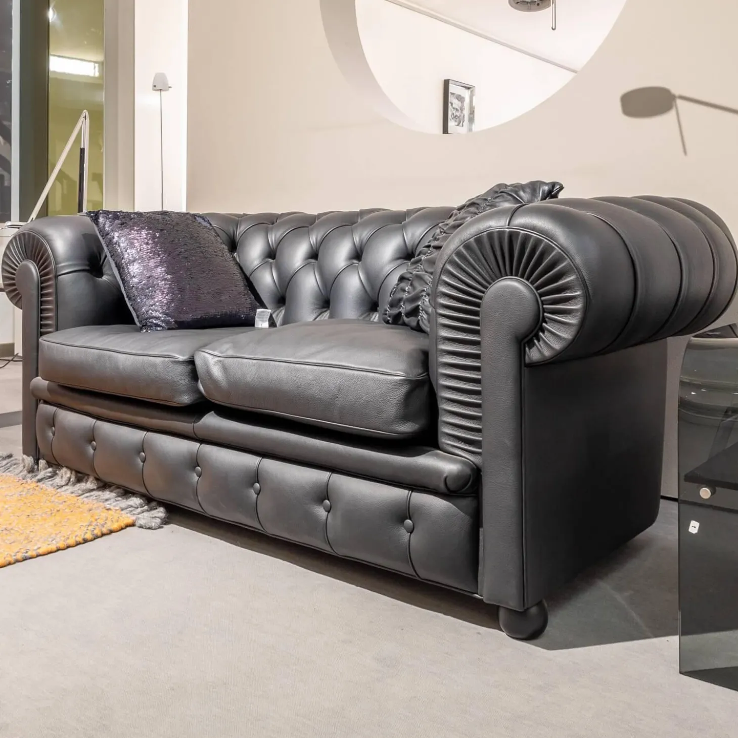 Sofa Chester Leder Pelle SC 80 Nero Schwarz