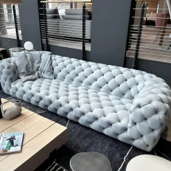 Sofa Chester Moon Leder A Kashmir Ciment Grau Füße Buche Gefärbt Wenge Inklusive Kissen Slim