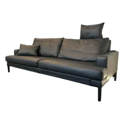 Sofa Clarus Leder Schwarz Füße Schwarz Inklusive Fußstützen Und Kopfstützen