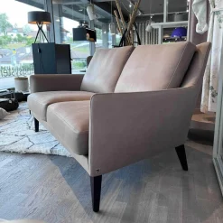 Sofa Coco Reines Anilin Leder Java Basalt Füsse Holz Wengefarbig Gebeizt