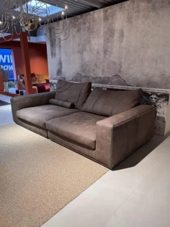 Sofa Dolce Vita Lifestyle Leder Piumone Vintage Grigio Grau Beige Gestell Metall Schwarz Verchromt