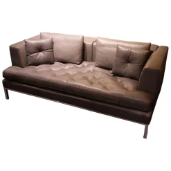 Sofa Dreisitzig DS-0040 Leder Espresso Braun Untergestell Hochglanz Verchromt Rückenpolster Hochklappbar