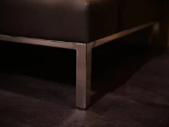 Sofa Dreisitzig DS-0040 Leder Espresso Braun Untergestell Hochglanz Verchromt Rückenpolster Hochklappbar